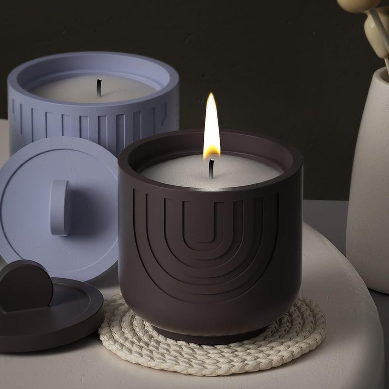 LSLEVA Storage Box with Lids Candle Jar Molds Set, Creative Silicone Candle Vessels Pot Molds, Concrete Round Stripe with Cover Bottle Making Moulds for Storage Candle Holder (D-Striped-U) - Image 3